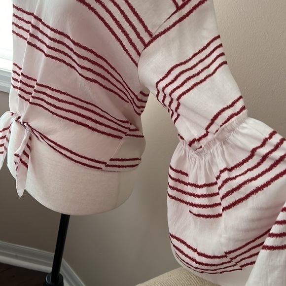 Lavender Field L Boho Striped Top With Front Tie - Picture 3 of 7